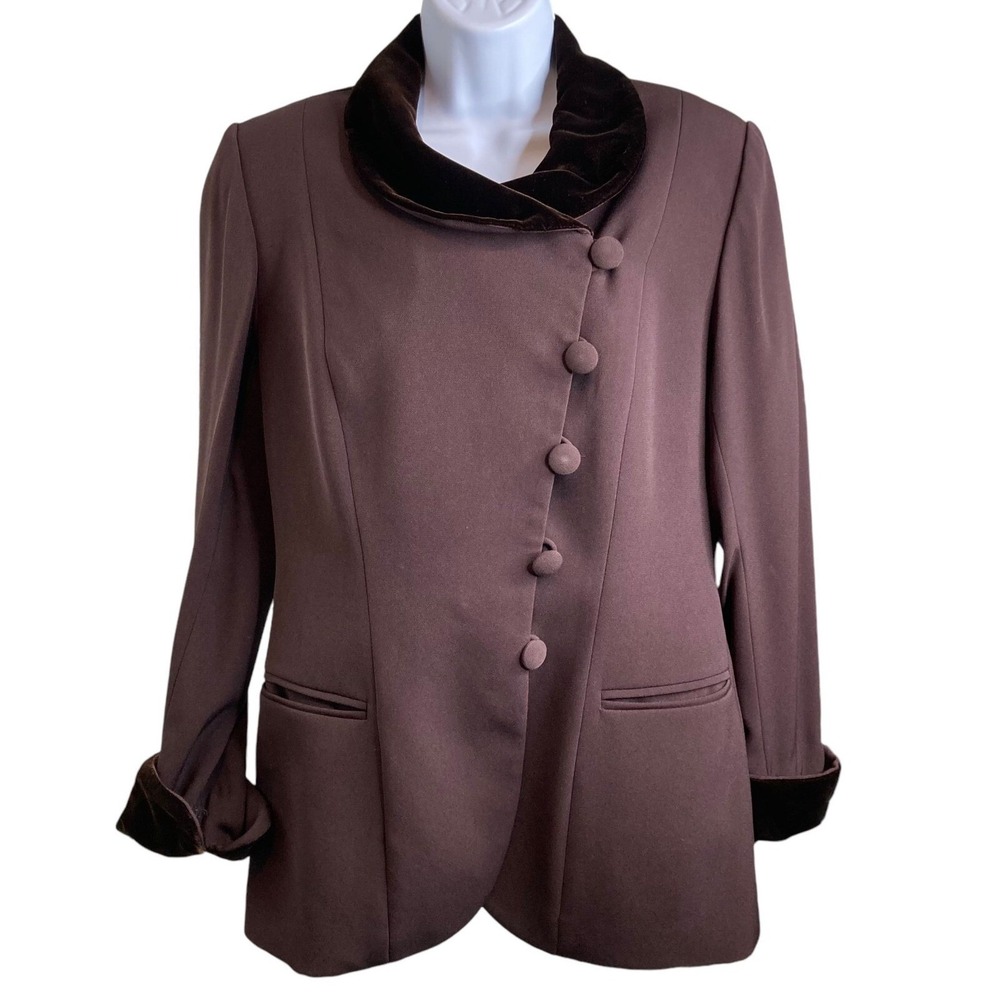 SUNNY CHOI Women's Brown Velvet Collar Single-Breasted Blazer Sz 10 Classic Chic